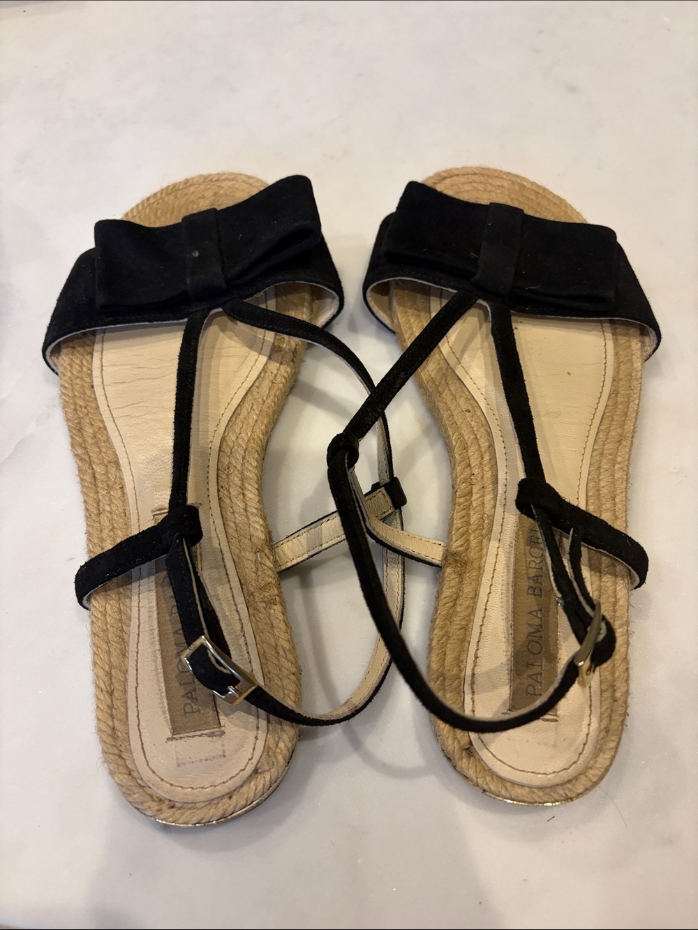 Paloma Barceló Black Suede Bow Espadrille Sandals
